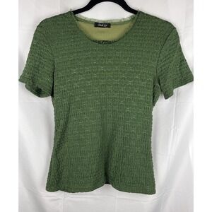 Y2K 90s Green Crinkled Top Whimsy Goblin/CottageCore Sheer Ruffled Trim Womens S
